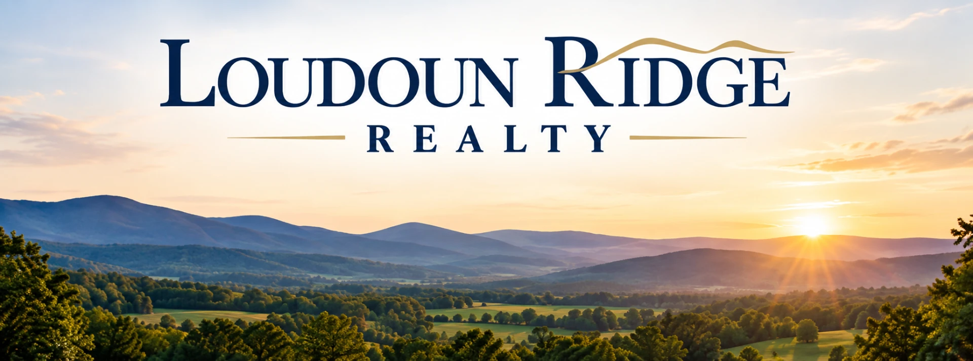 Loudoun Ridge Realty over a sunrise view of the Blue Ridge foothills